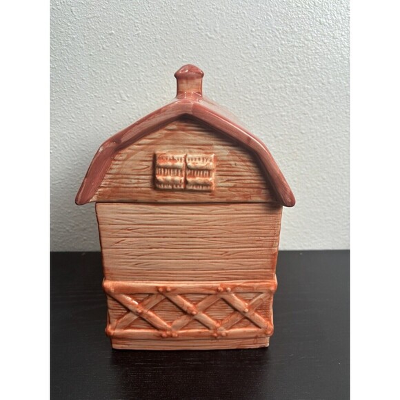 Red Country Cookie Barn Ceramic Cookie Jar with‎ Farm Animals Cow Pig Chicken - Picture 8 of 15